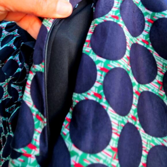 Tsumori Chisato Silk Ruffle Dress Navy Dot Print Size M Fits S Long Sleeve - Picture 14 of 16